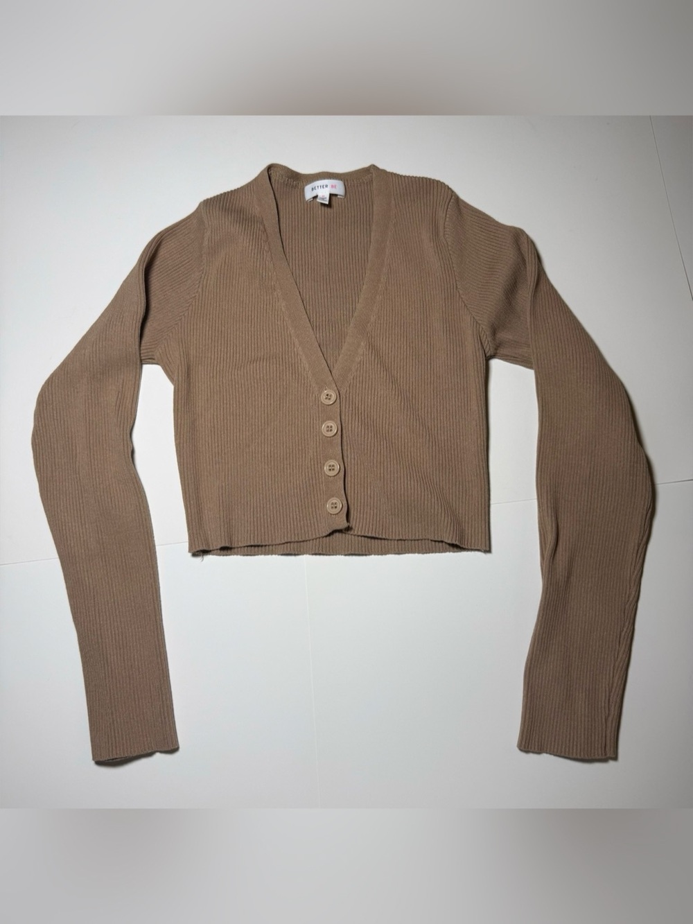 Better Be Ribbed V-Neck Cardigan in Brown Size Medium